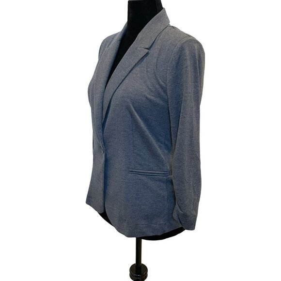Gray Knit Blazer Medium Ruched Sleeve One Button Jacket for Women Olivia Moon - Picture 7 of 13